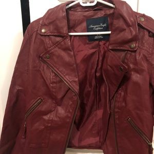Maroon Burgundy leather moto jacket